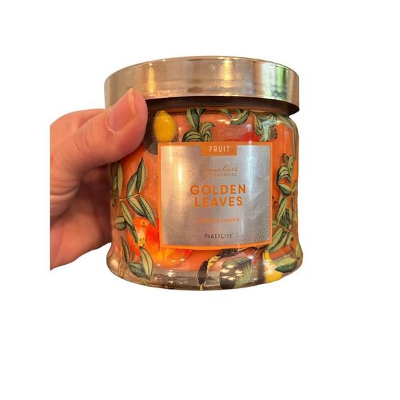 Partylite Golden Leaves SIGNATURE 3-wick JAR CANDLE BRAND NEW - Picture 2 of 4